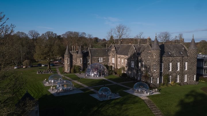 Drone Shot Of Meldrum House Domes